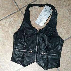 Genuine leather crop vest
